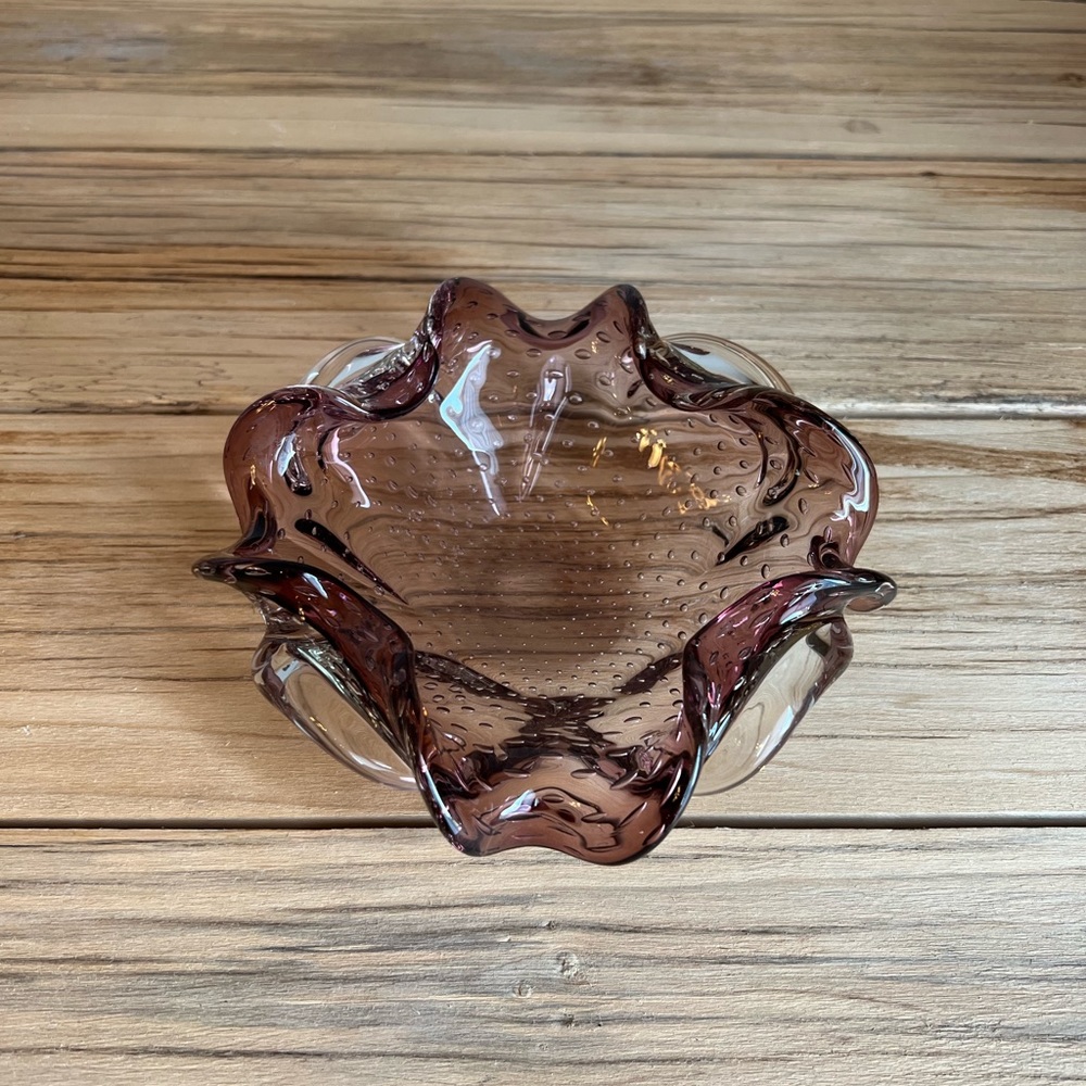 Murano Art Glass Bullicante Bubbles Amethyst Purple Bowl/Ashtray